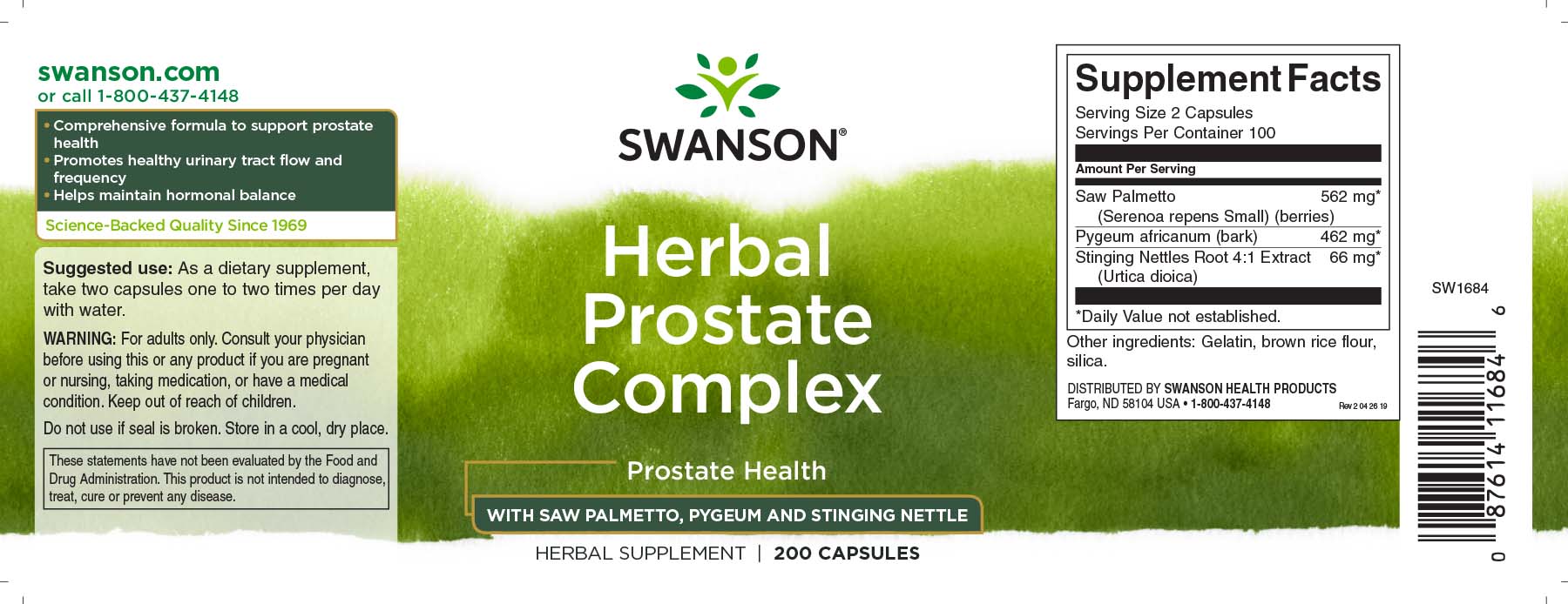 Herbal Prostate Complex 200 Caps Swanson 9730